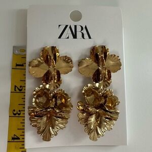 Zara Metallic Gold Leaf Earrings